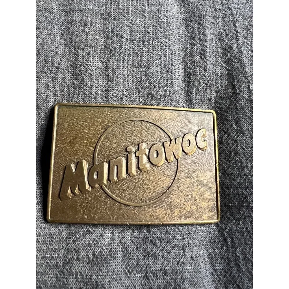 Vintage Manitowoc Brass Belt Buckle Rectangular Design